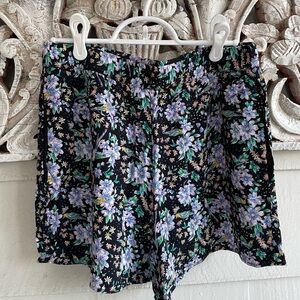 Anthropologie Small Floral Print Shorts Black, Blue, Green
